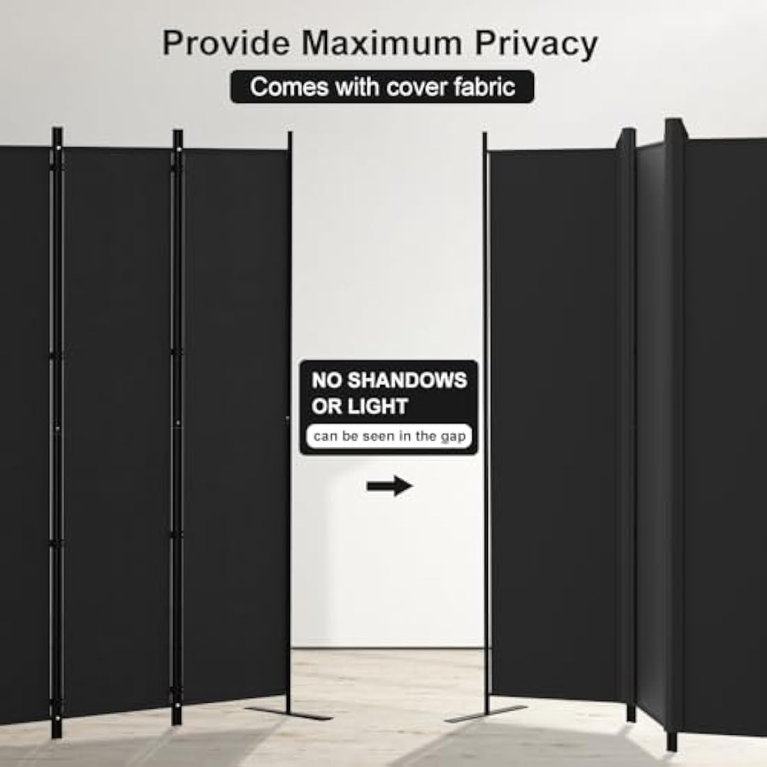 Kokorona 6 Panel Room Divider | 6ft Folding Privacy Screen - Black