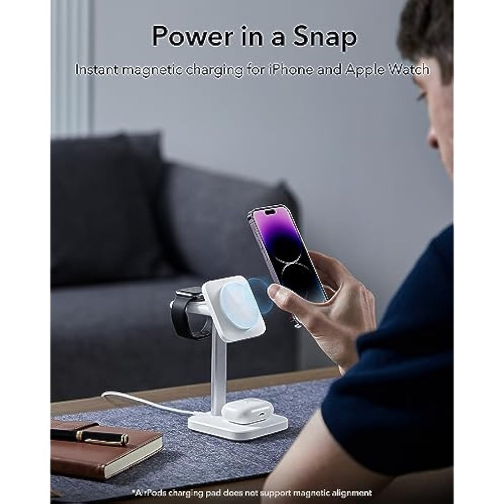 ESR 3-in-1 MagSafe Wireless Charger Stand for iPhone & Apple Watch – White