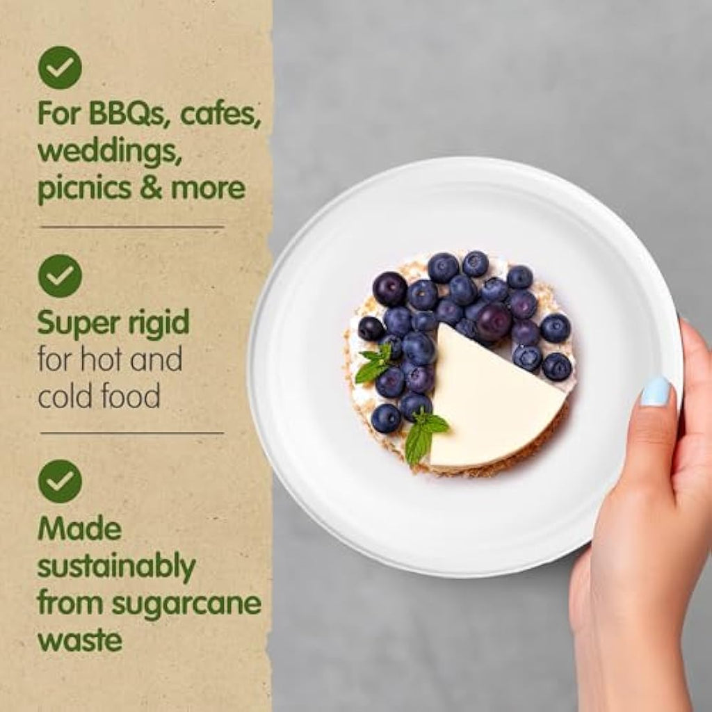 Biodegradable Sugarcane Plates | 10 Inch Round | 125 Pack