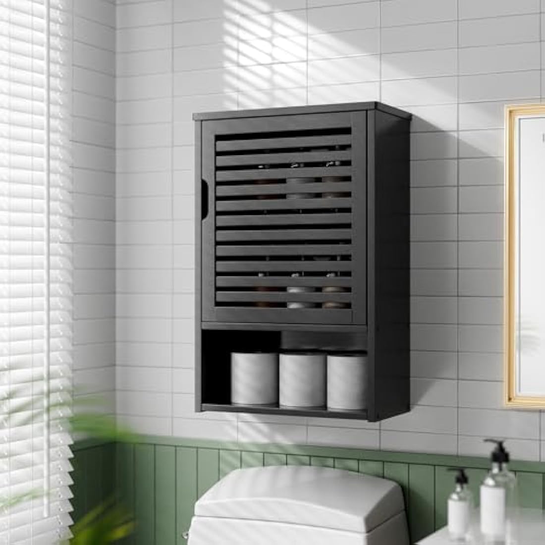 Jolof Store Black Bamboo Wall Mounted Bathroom Cabinet & Medicine Organizer
