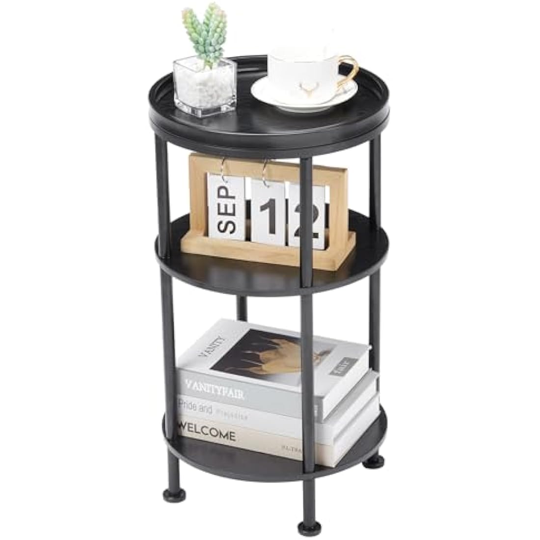 YEAKOO 3-Tier Round End Table – Industrial Metal Side Table for Small Spaces