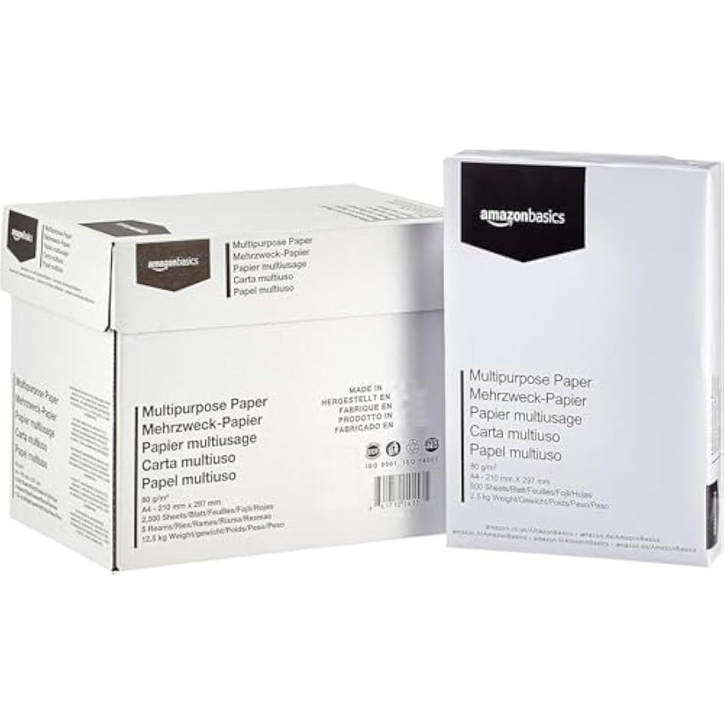 Amazon Basics A4 Printer Paper | 80 GSM Multi-Purpose White - 2500 Sheets