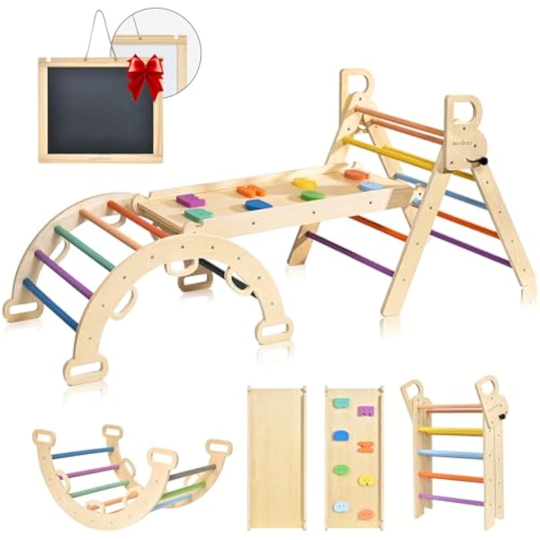 7-in-1 Foldable Wooden Montessori Toddler Climber – Rainbow