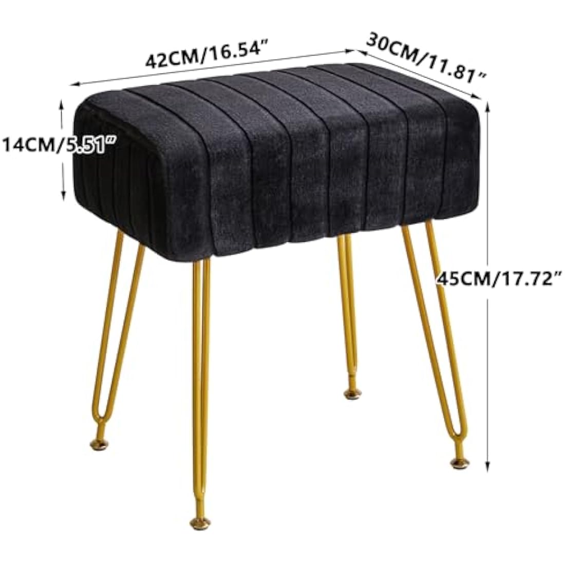 IBUYKE Velvet Rectangular Vanity Stool – Modern Ottoman with Gold Legs