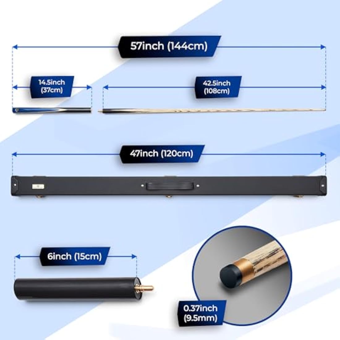 Cue-King Pro Series 001 Snooker Cue | 57" Ash & Maple 3/4 Jointed with Case