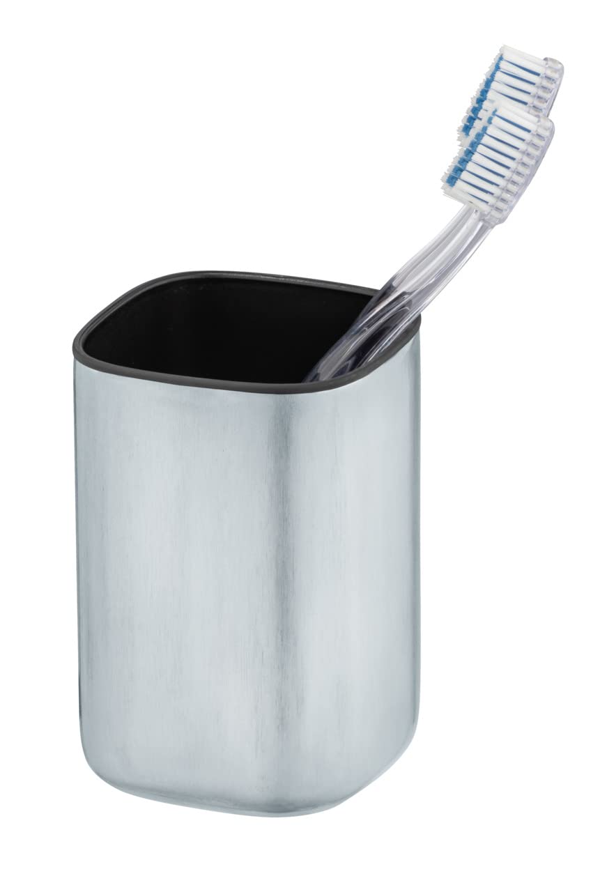 Wenko Alassio Toothbrush Holder – Matte Silver Stainless Steel Cup