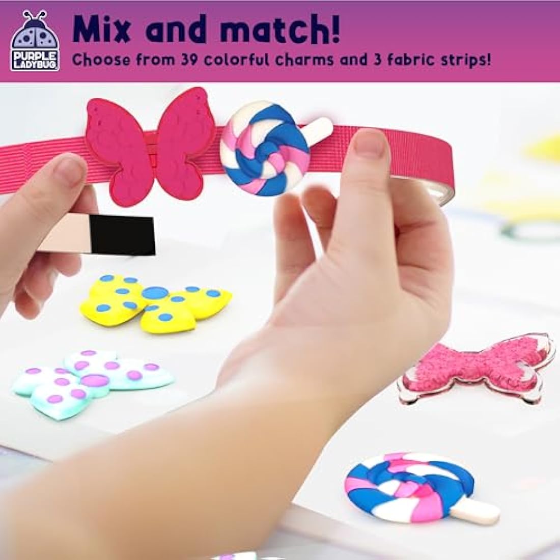 Purple Ladybug DIY Headband Making Kit – 6 Piece Hair Accessory Craft Set
