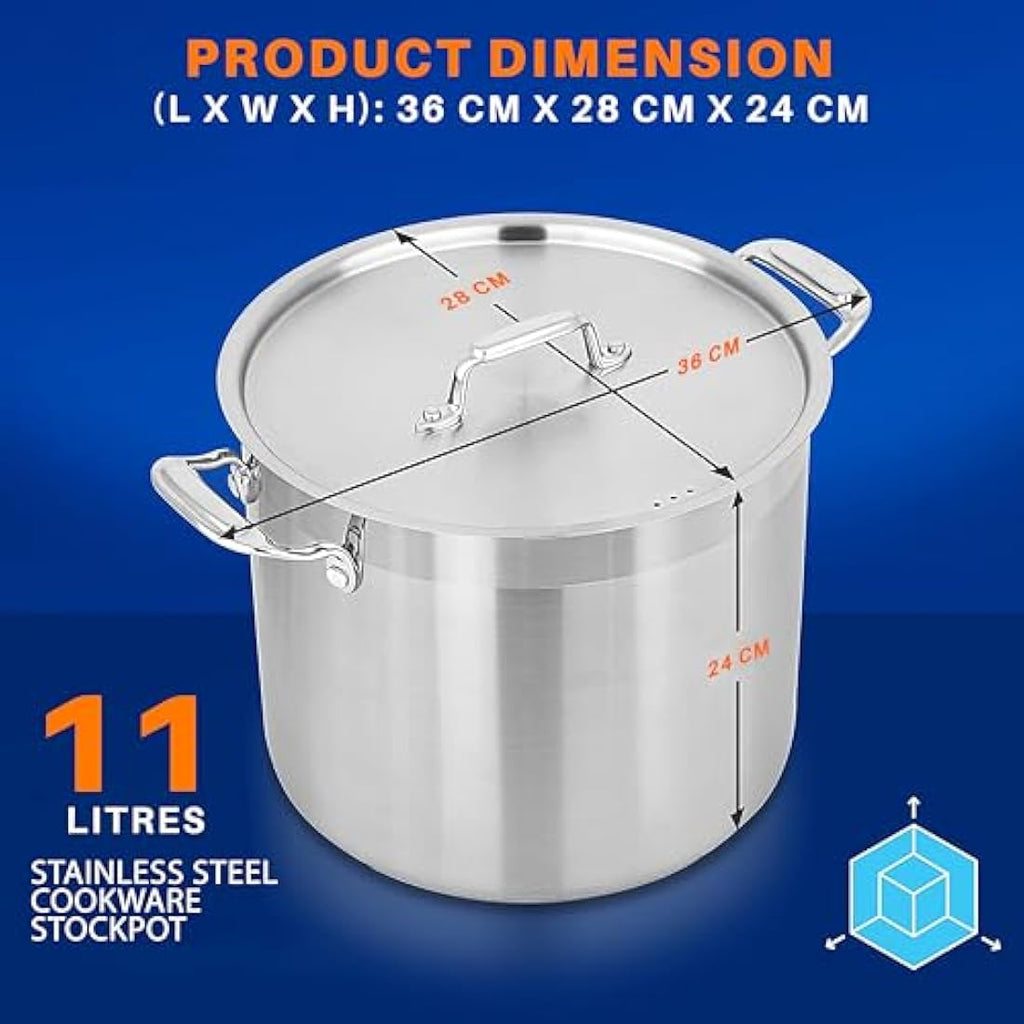 NutriChef 11L Stainless Steel Stockpot – Heavy Duty Induction Pot