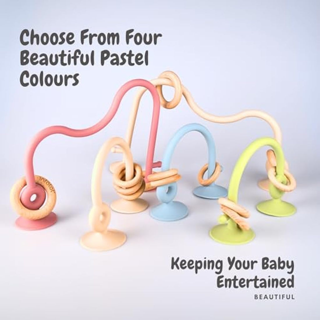 Infatot Silicone & Wood Suction Teething Toy – Sensory Baby Toy, Olive