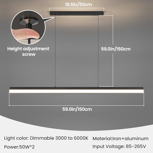 Mikeru 150cm LED Linear Pendant Light | Dimmable Modern Island Chandelier
