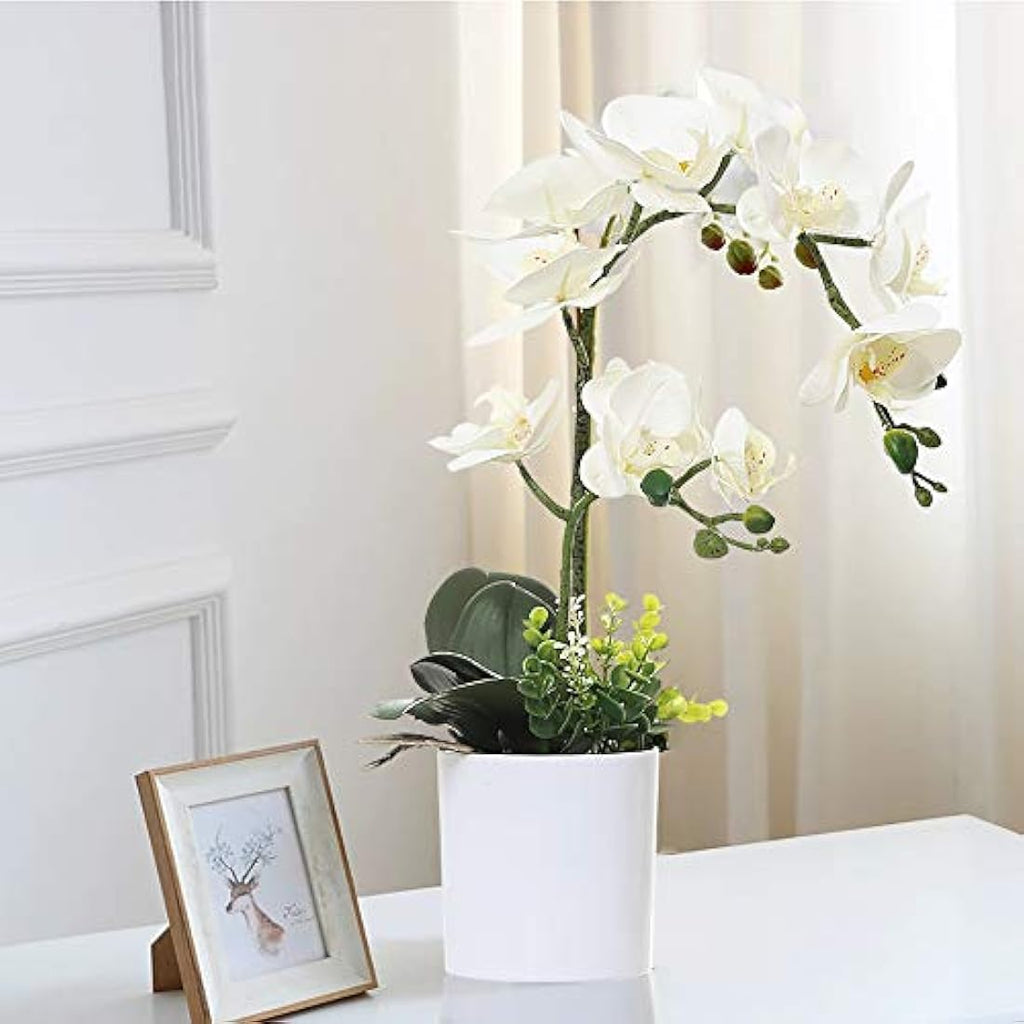 Olrla White Artificial Orchid Flowers – Faux PU Phalaenopsis Bonsai
