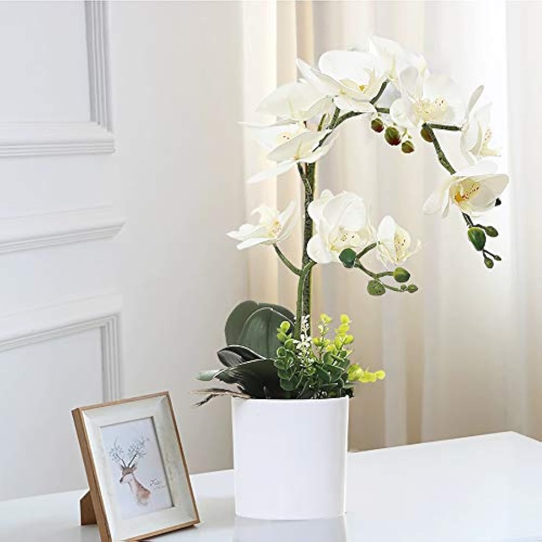 Olrla White Artificial Orchid Flowers – Faux PU Phalaenopsis Bonsai