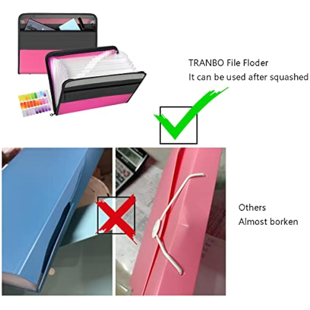 Tranbo 13 Pockets Expanding File Folder | A4 Zippered Document Organizer