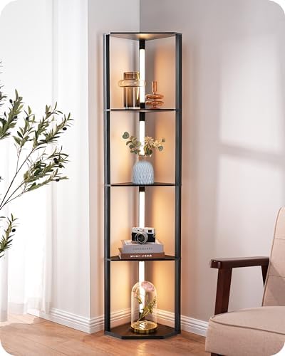 EDISHINE LED Floor Lamp with 4-Tier Shelves | Dimmable Wood Standing Lamp