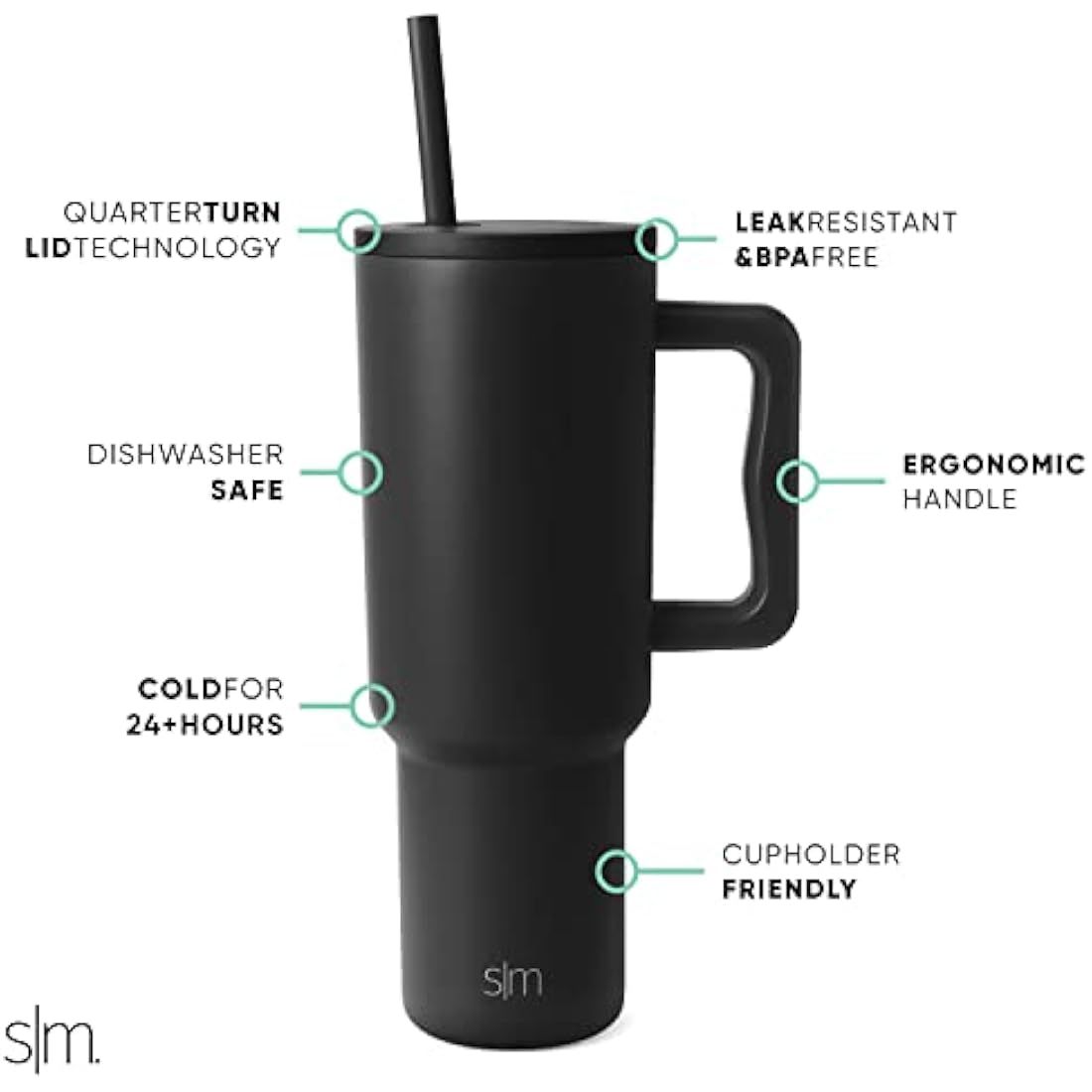 Simple Modern 40oz Insulated Tumbler with Handle - Midnight Black