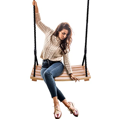 Taeku Wooden Tree Swing – Adjustable Rope Garden Seat for Adults & Kids