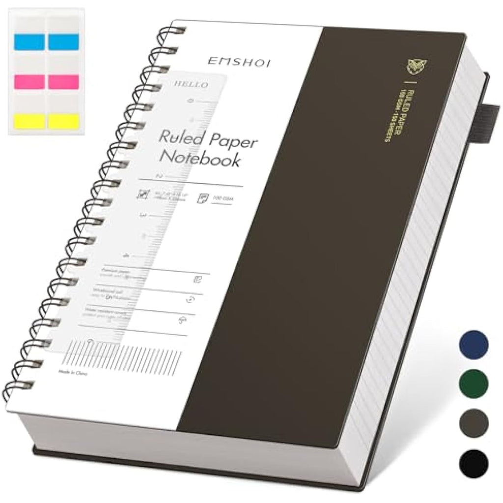 EMSHOI B5 Spiral Notebook | 300 Pages Lined Journal | 100gsm Thick Paper