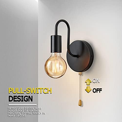 Industrial Wall Sconces | Retro Metal Pull Cord Lamp 2-Pack