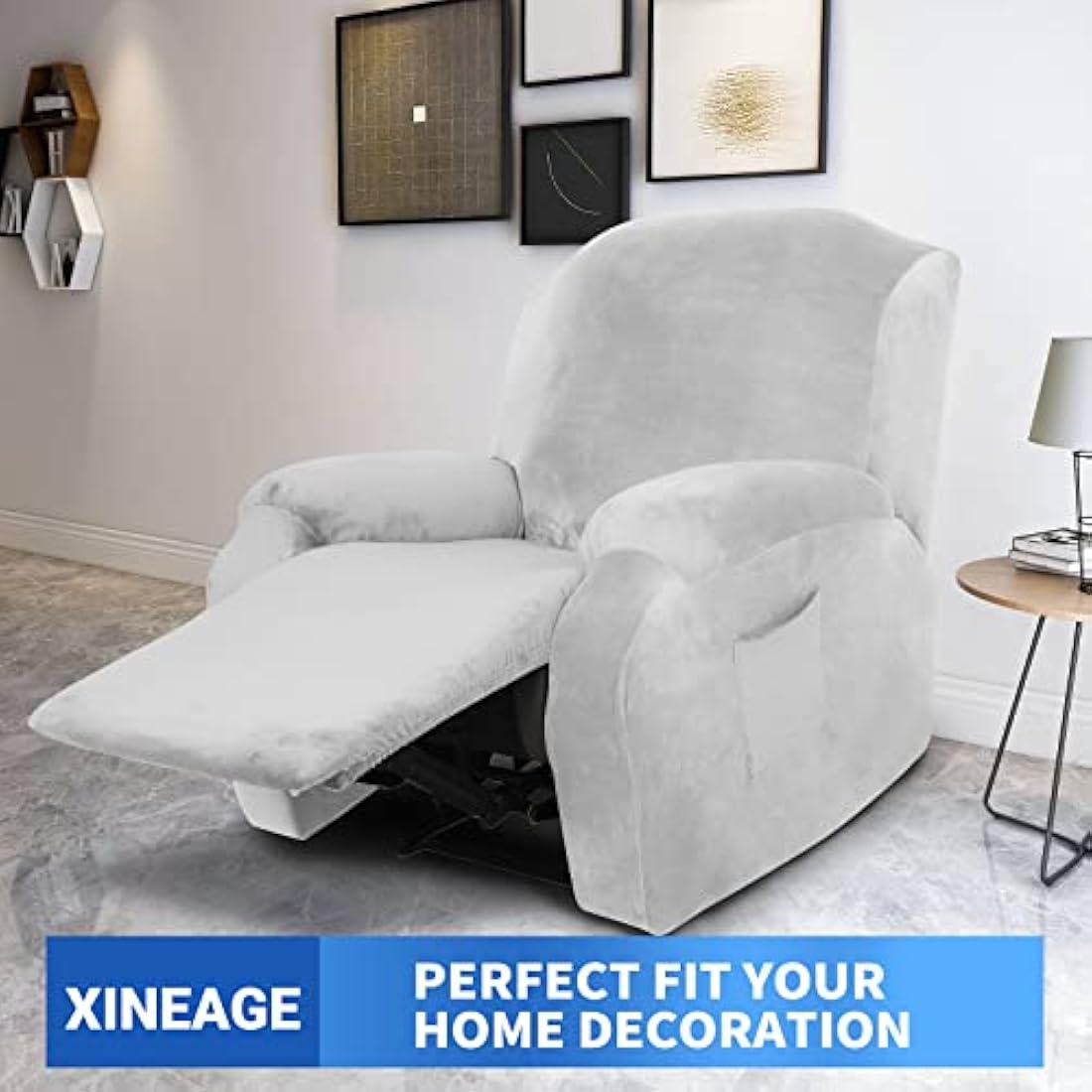 XINEAGE Velvet Recliner Slipcover | 4-Piece Stretch Chair Cover - White