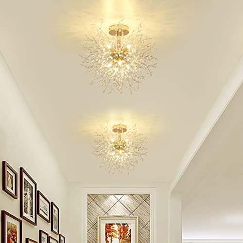 Rayofly Modern Firework Crystal Chandelier – Gold 8-Light Ceiling Fixture