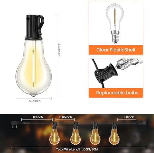 100FT Outdoor Festoon Lights – 50 Shatterproof Bulbs