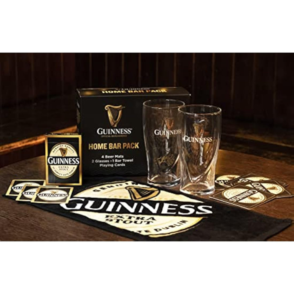 Guinness Home Bar Set – Gravity Pint Glasses, Bar Towel & Playing Cards