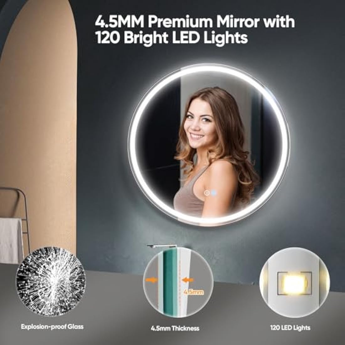 LED Bathroom Mirror | 500x500mm Dimmable Anti-Fog Vanity Mirror