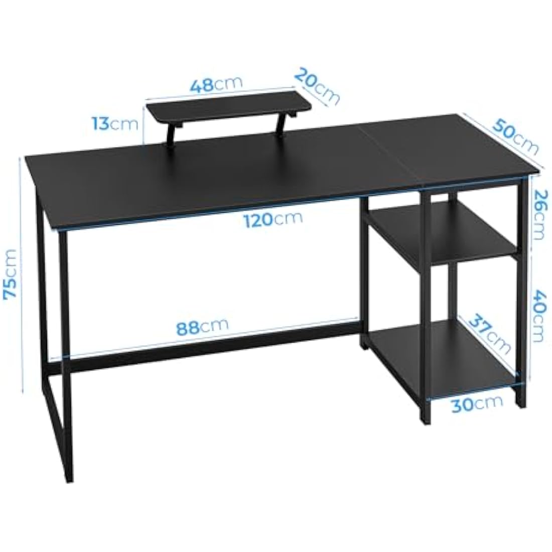 Jolof Store 120cm Computer Desk with Monitor Stand and Shelves - Black