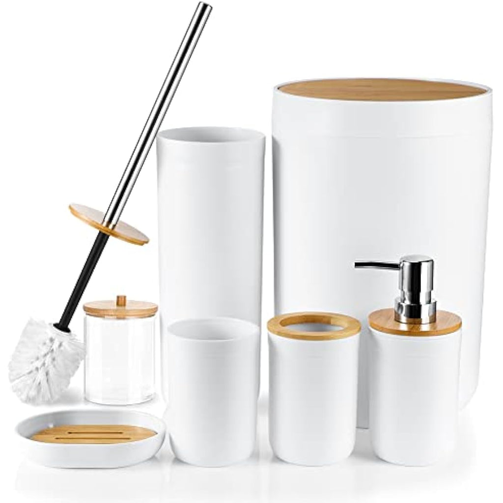 7-Piece Bamboo & Plastic Bathroom Accessory Set - White