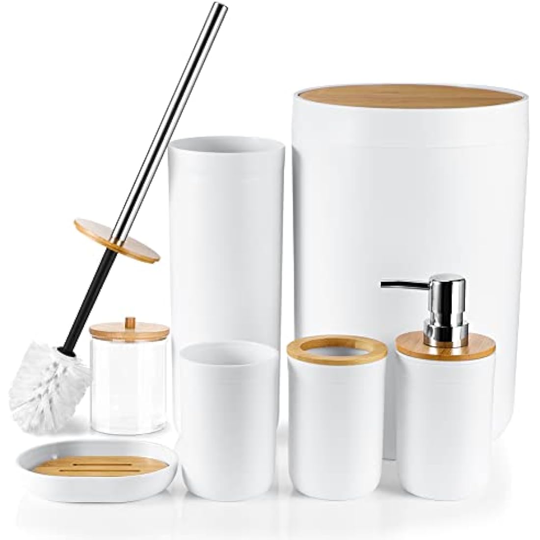 7-Piece Bamboo & Plastic Bathroom Accessory Set - White