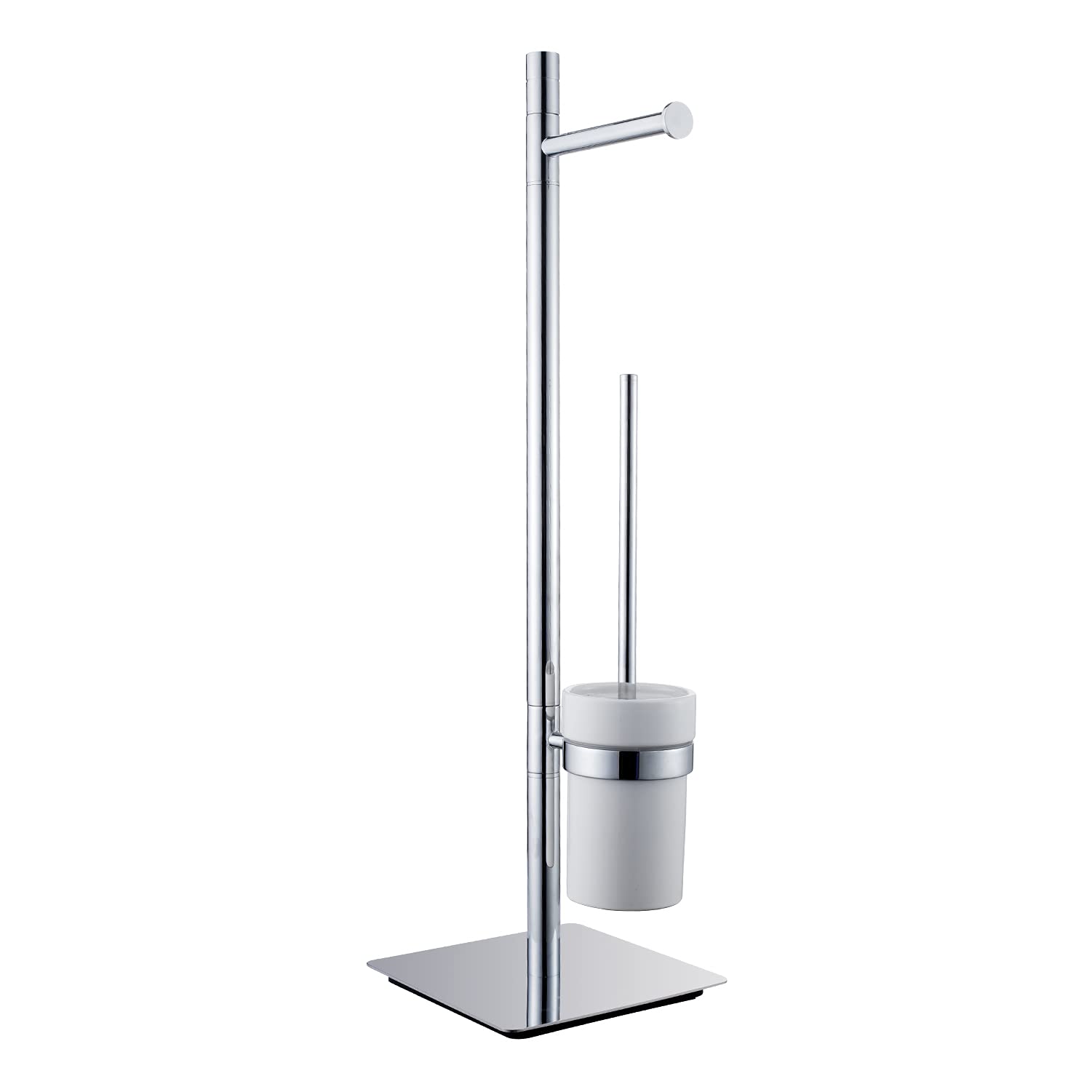 NSODOO Toilet Brush and Paper Holder – Luxury Chrome Stand with Ceramic Cup