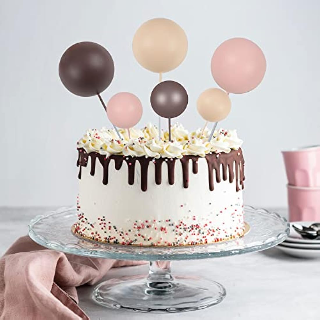 Gyufise 30Pcs Brown Foam Ball Cake Toppers – Mini Balloon Party Decor