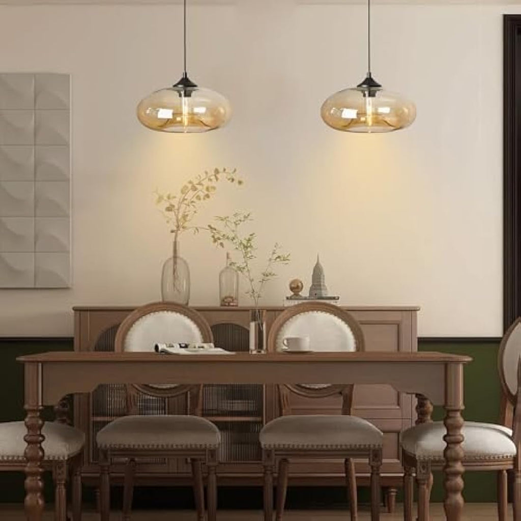 Jolof Store Industrial Glass Pendant Light – Amber Vintage Hanging Lamp