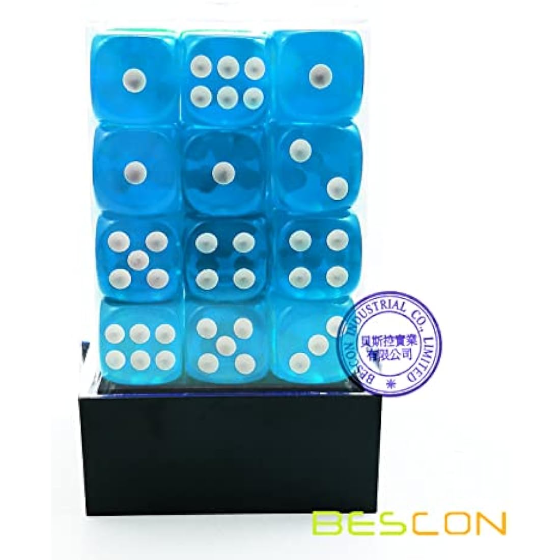 Bescon 12mm Translucent Lake Blue D6 Dice Set | 36 Count Brick Box