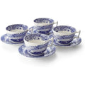 Spode Blue Italian Teacup and Saucer Set – 7oz Ceramic Fine China, 4pc