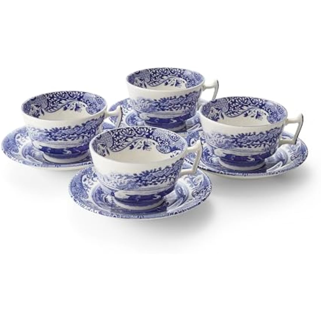 Spode Blue Italian Teacup and Saucer Set – 7oz Ceramic Fine China, 4pc