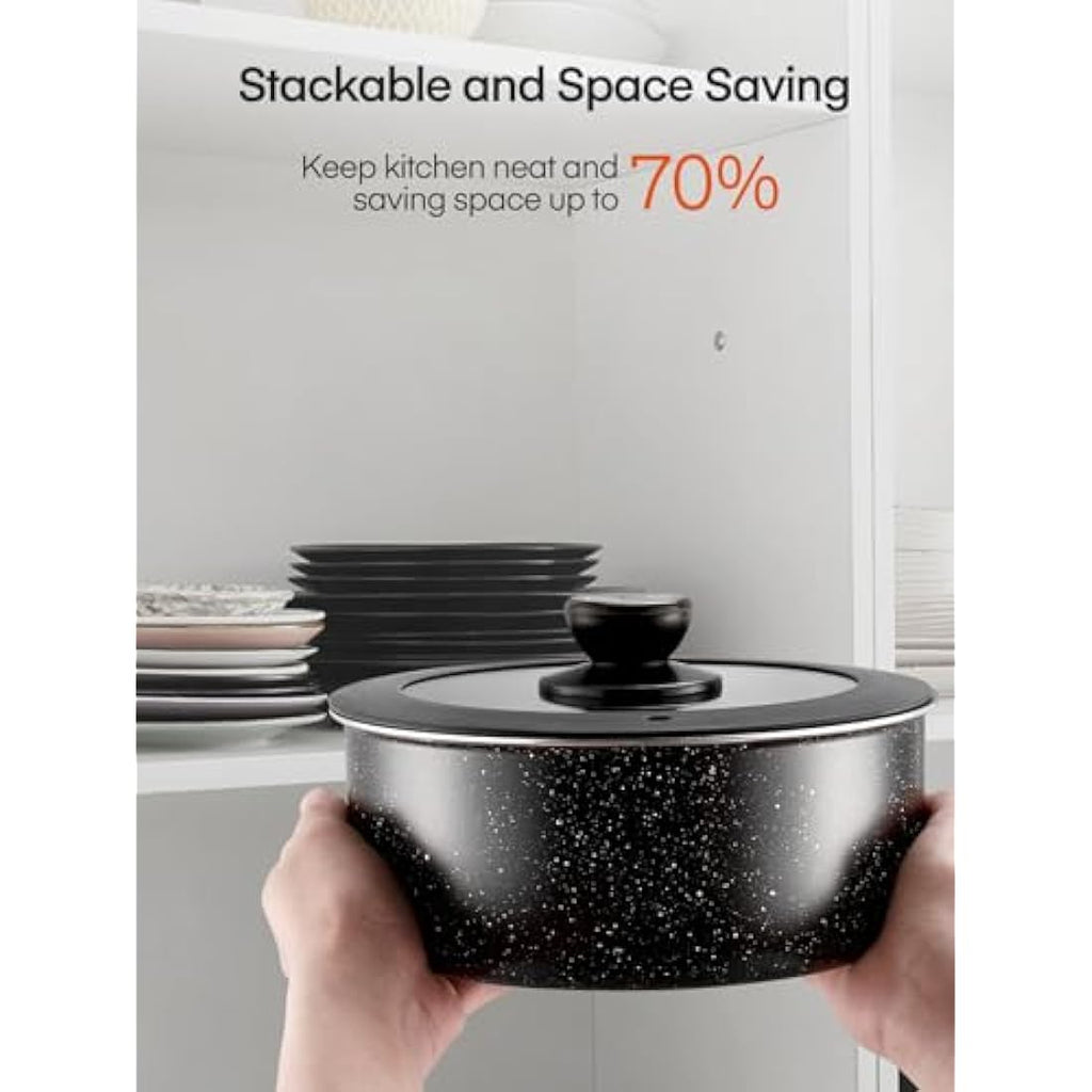 FOHERE 8-Piece Nonstick Cookware Set | Detachable Handles | Induction Ready