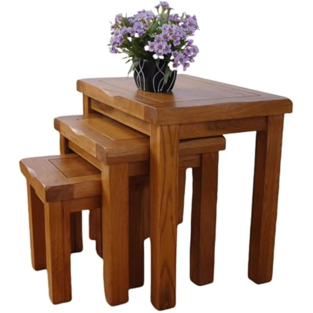 Solid Oak Nesting Tables | Set of 3 Rustic Wood Side Tables