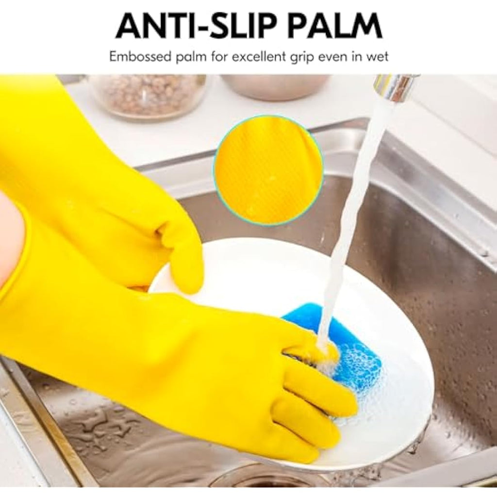 Vgo Reusable Rubber Dishwashing Gloves – Extra Thick Long Sleeve Kitchen