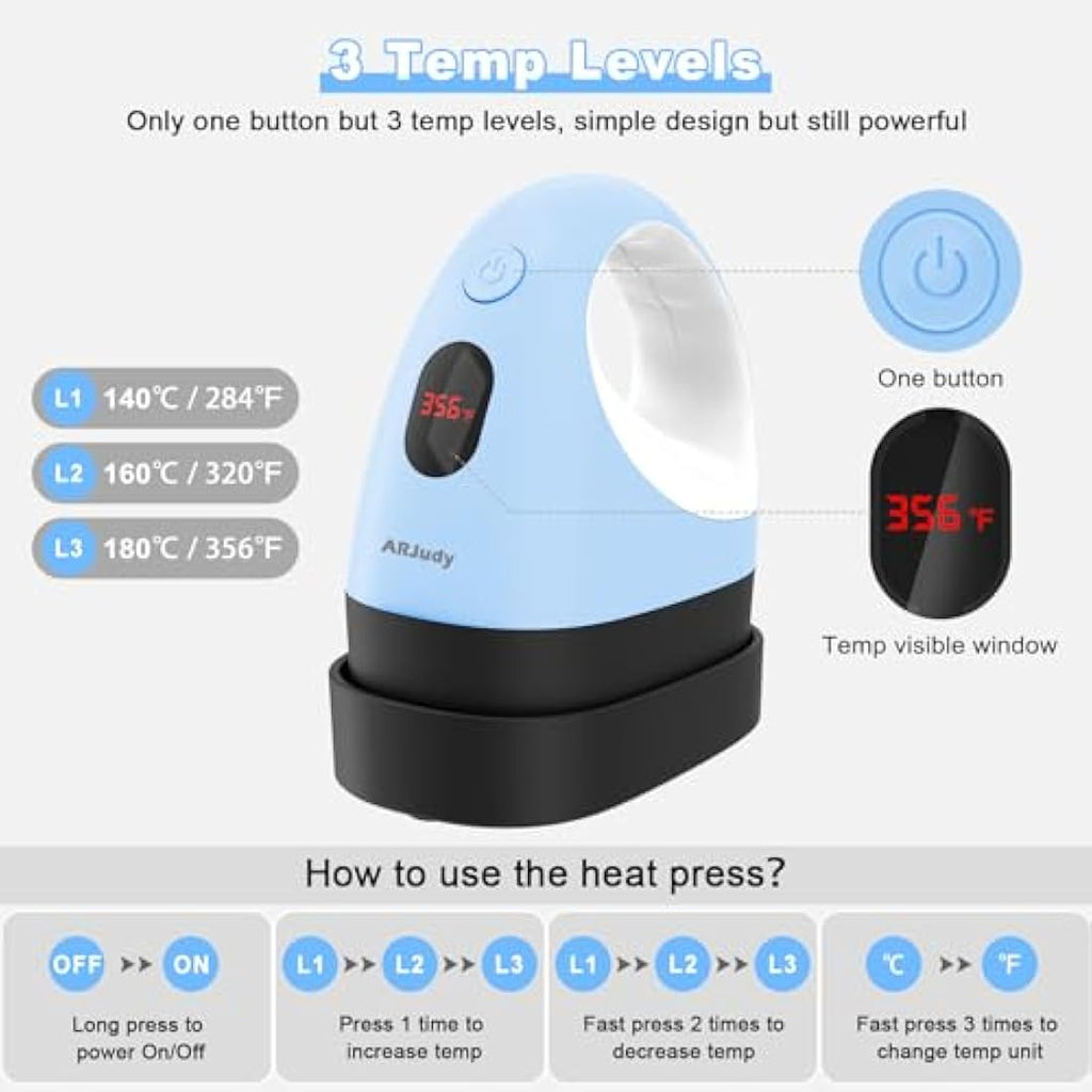 ARJudy Mini Heat Press Machine | Portable Iron for T-Shirts & HTV Vinyl