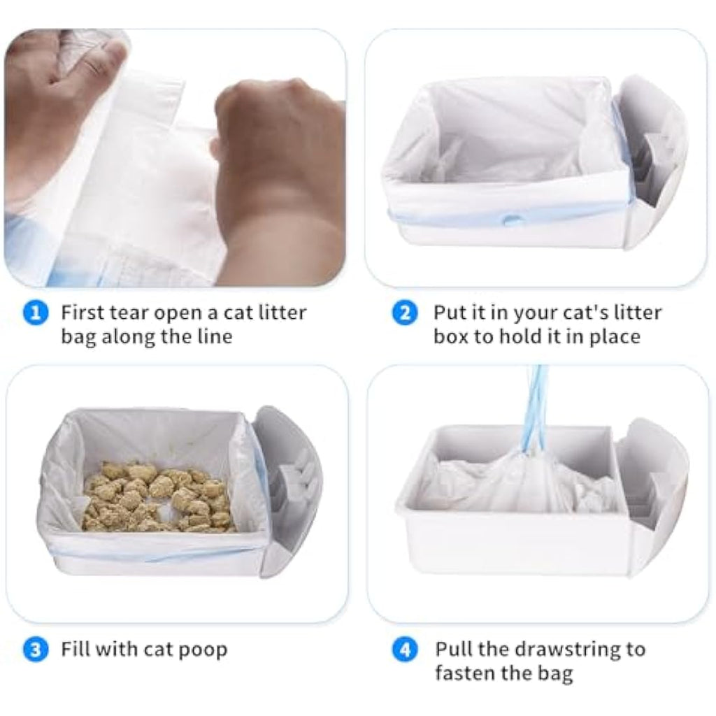 Cleanpethome Extra Large Cat Litter Box Liners | 120 Count Drawstring Bags