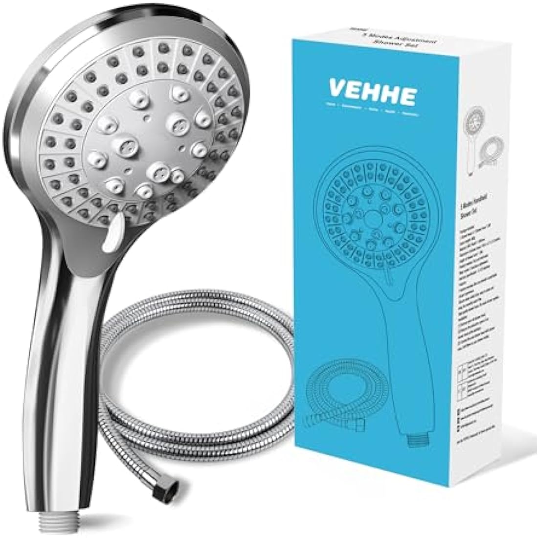 VEHHE Pressure Boosting Shower Head | 5 Modes with 1.5m Chrome Hose