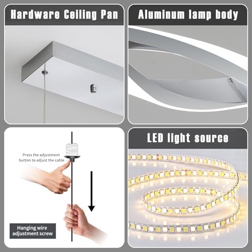 Mikeru Modern Wave LED Pendant Light | Dimmable Chrome Island Chandelier