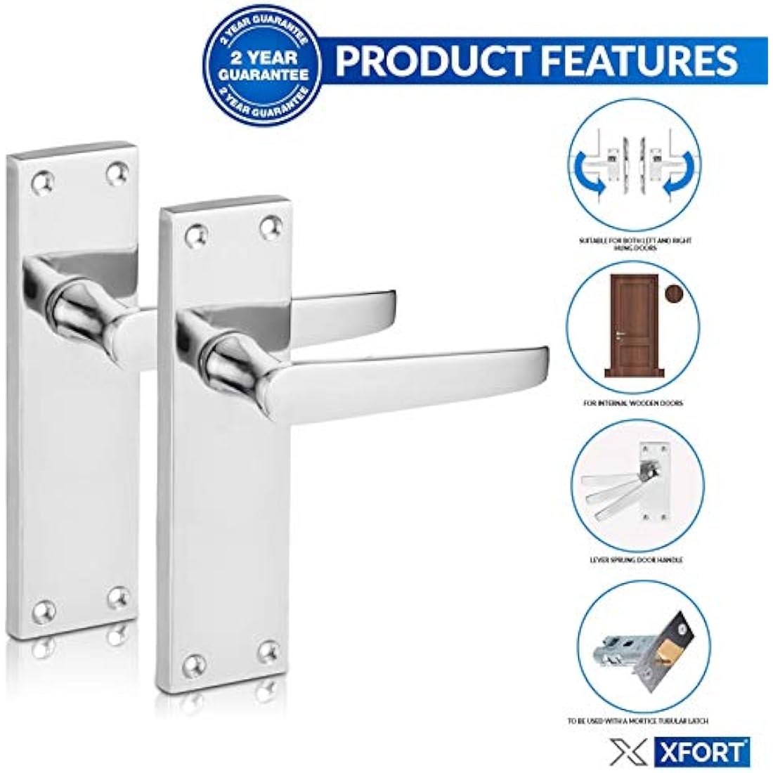 XFORT Polished Chrome Victorian Lever Latch Door Handles | 1 Pair