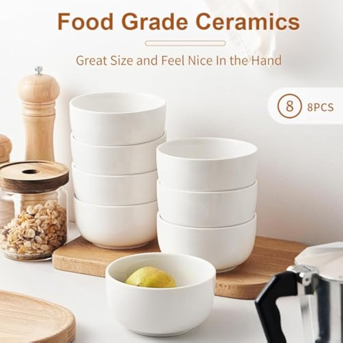 Jassceram 12oz Ceramic Cereal Bowls - Set of 8 Small Porcelain Soup Bowls