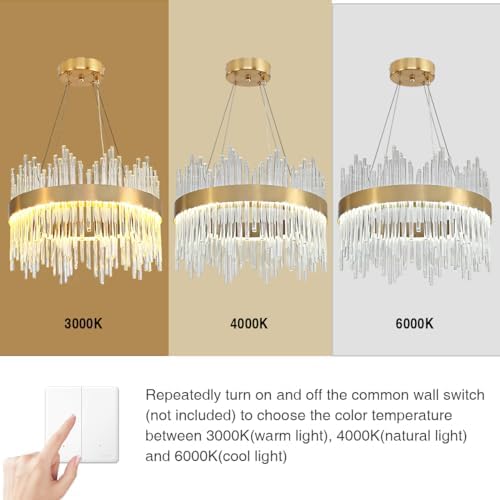 Jolof Store Modern Gold Crystal Chandelier | 3-Color LED Pendant Light