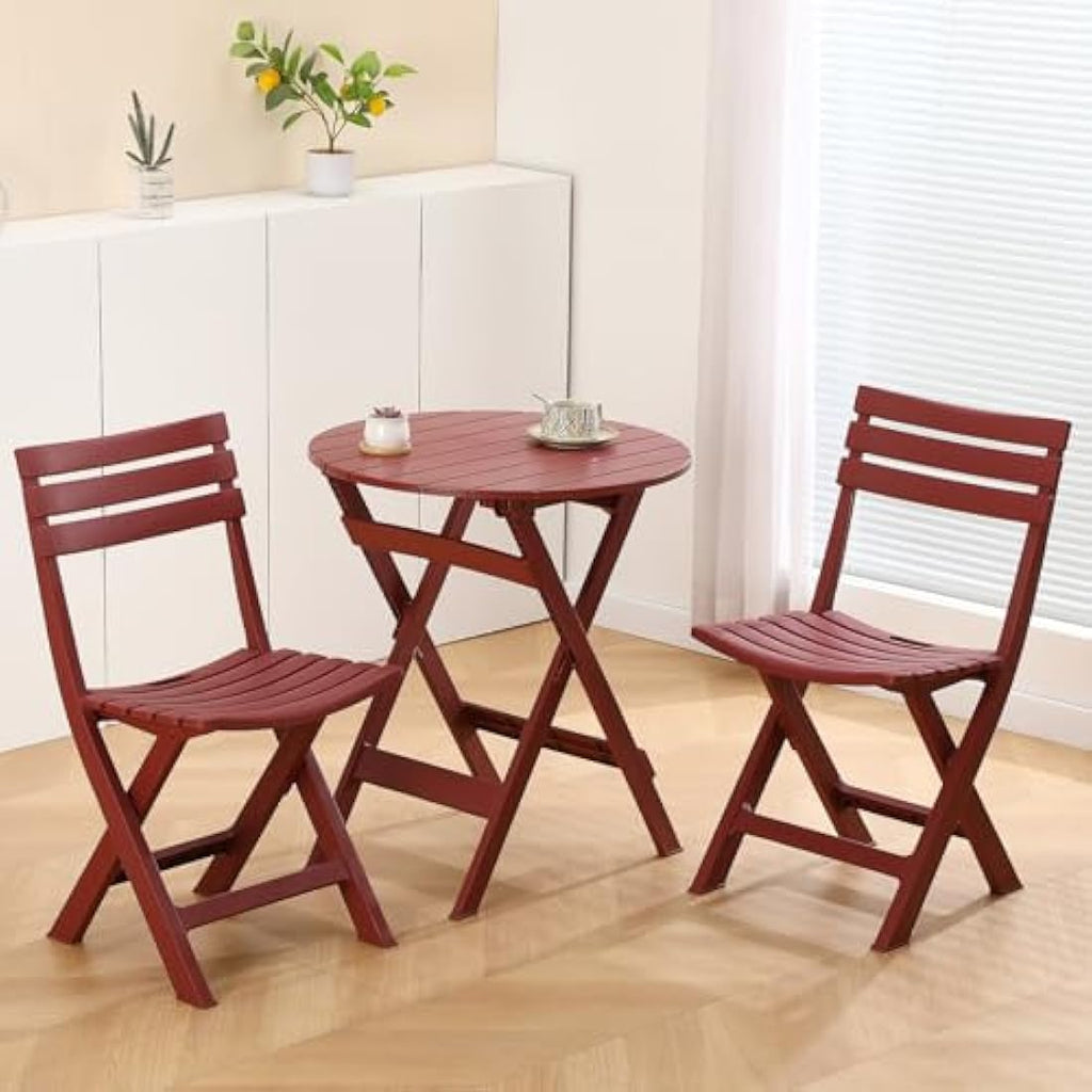 TAO ONE 3-Piece Plastic Folding Bistro Set – Portable Patio Furniture, Red