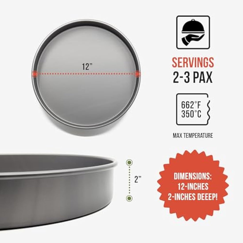 Chef Pomodoro 12-Inch Chicago Deep Dish Pizza Pan | Hard Anodized Aluminum