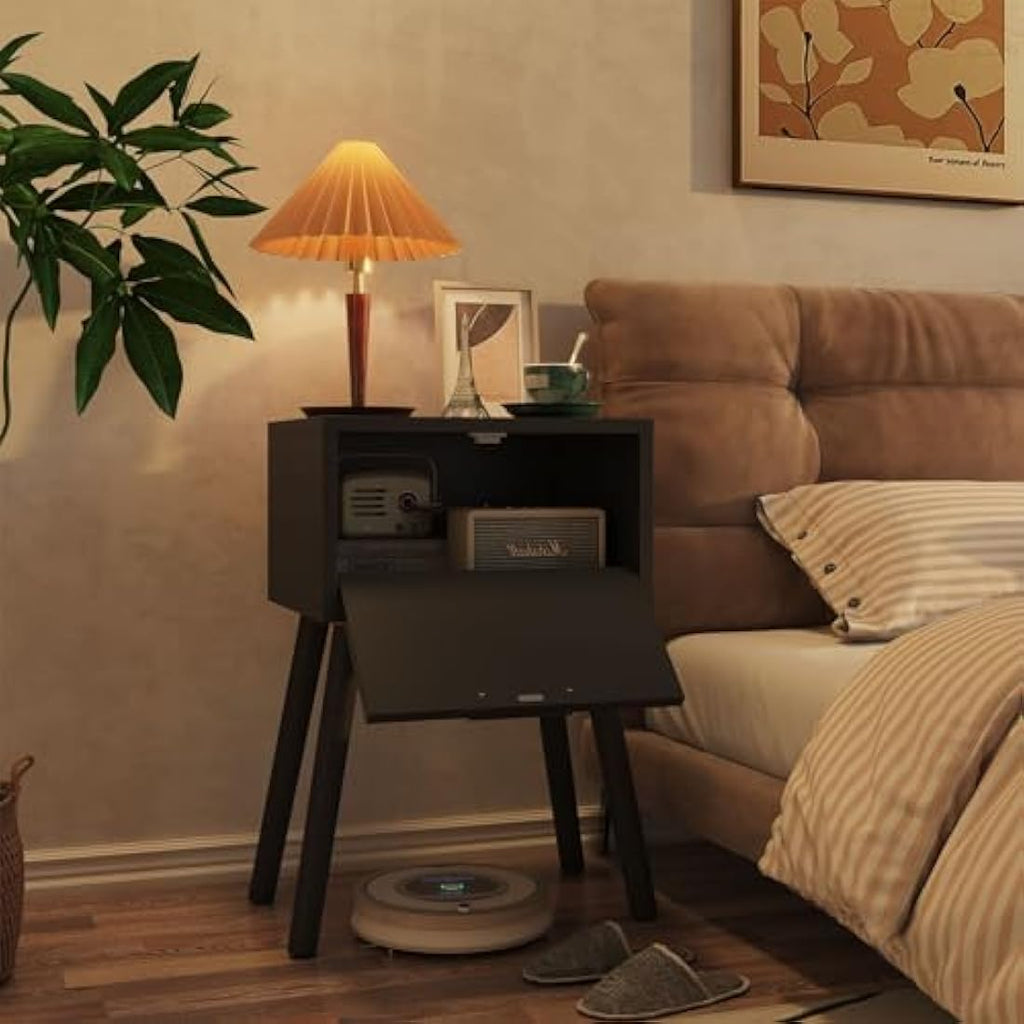 YMYNY Rattan Nightstand Set of 2 | Modern Side Table with Wood Legs