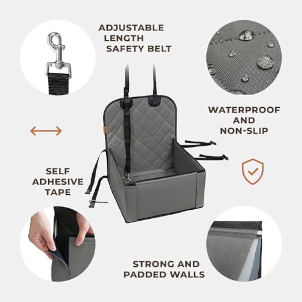 Wuglo Dog Car Seat – Waterproof Booster Seat with Reinforced Walls, Grey